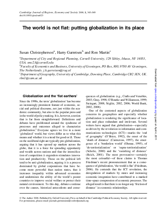 (PDF) The world is not flat: putting globalization in its place