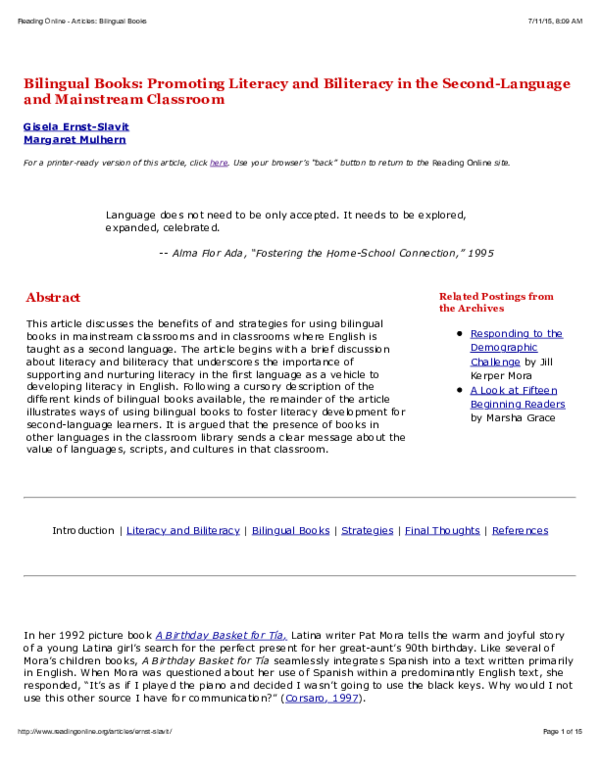 (PDF) Bilingual books: Promoting literacy and biliteracy in the second ...