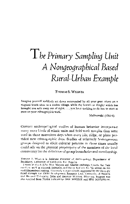 (PDF) The Primary Sampling Unit A Nongeographical Based Rural-Urban Example