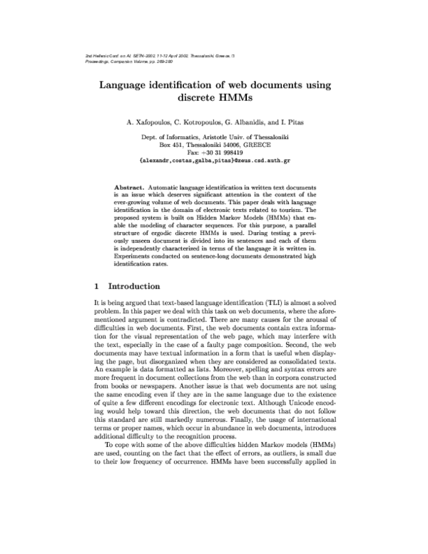 (PDF) Language identification of web documents using discrete HMMs