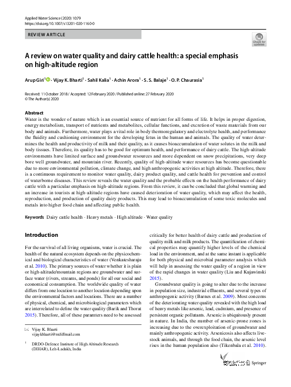 (PDF) A review on water quality and dairy cattle health: a special ...