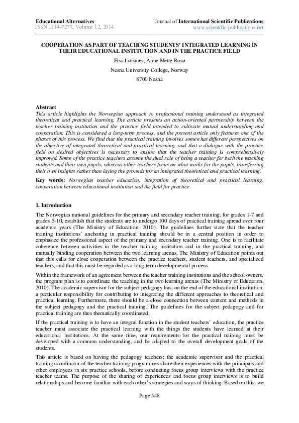 (PDF) Cooperation as Part of Teaching Students’ Integrated Learning in ...