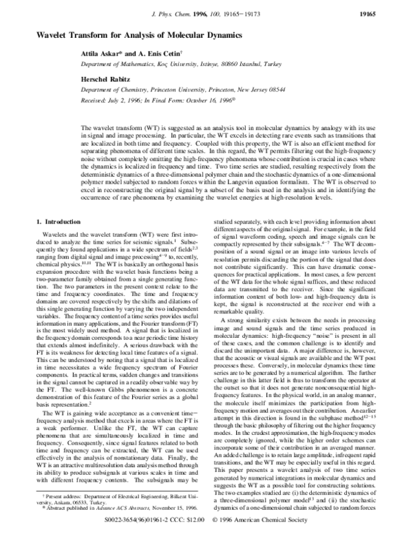 (PDF) Wavelet Transform for Analysis of Molecular Dynamics