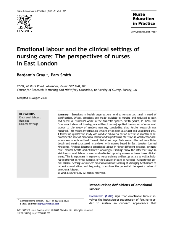 (PDF) Emotional labour and the clinical settings of nursing care: The ...
