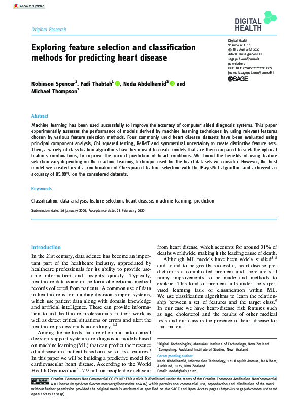 (PDF) Exploring feature selection and classification methods for ...