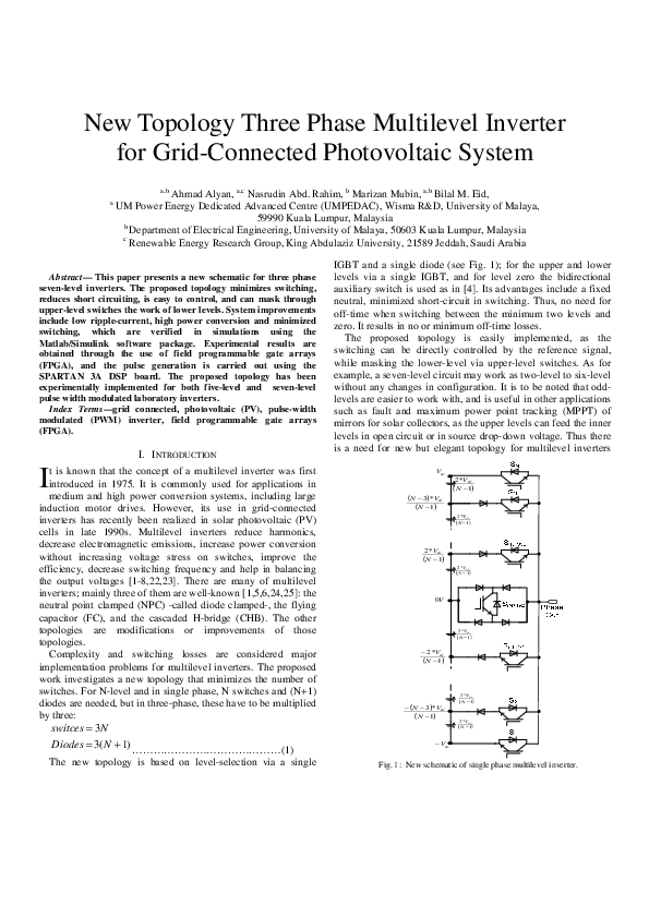 (PDF) New Topology Three Phase Multilevel Inverter for Grid-Connected ...