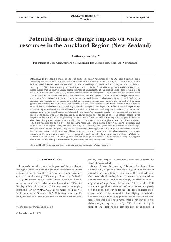 (PDF) Potential climate change impacts on water resources in the ...