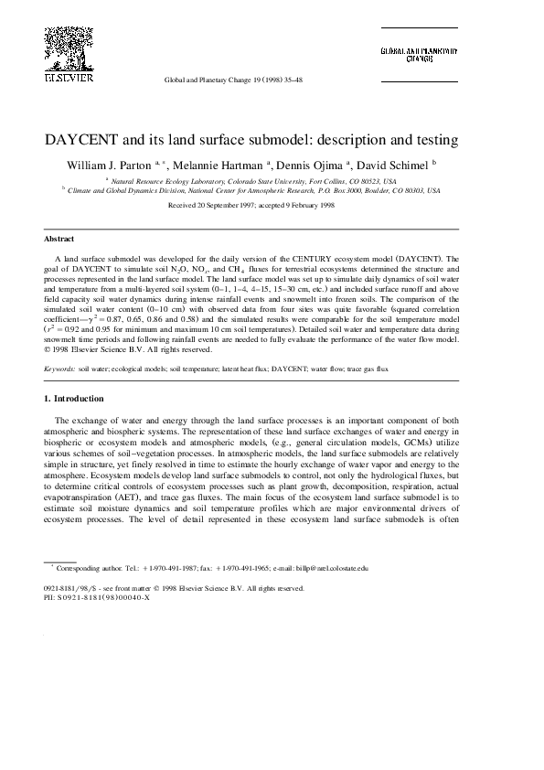 (PDF) DAYCENT and its land surface submodel: description and testing