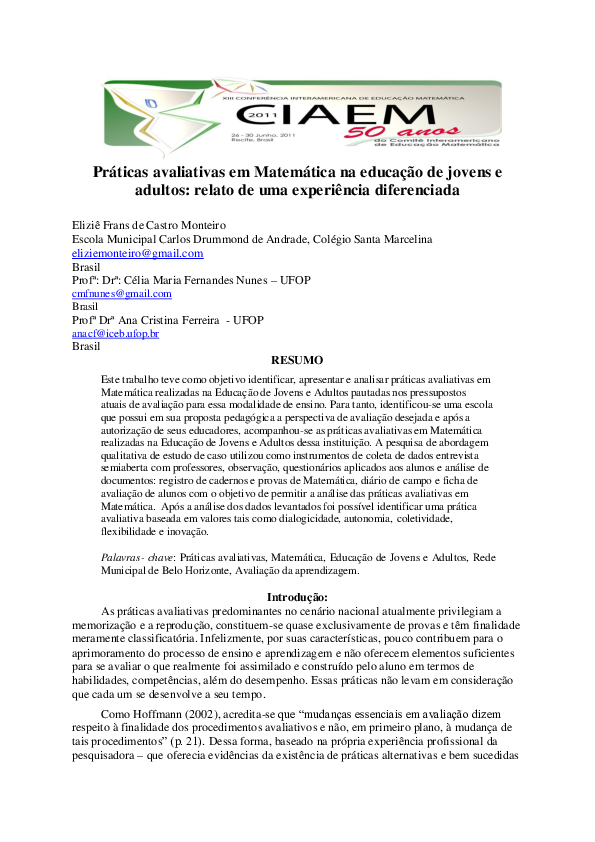  PDF Pr ticas Avaliativas Em Matem tica Na Educa o De Jovens E 