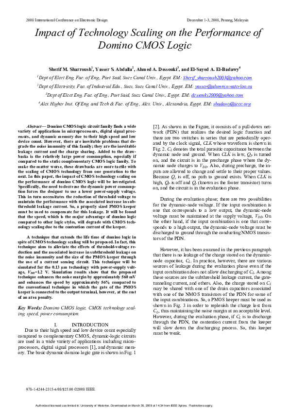 (PDF) Impact of technology scaling on the performance of domino CMOS logic