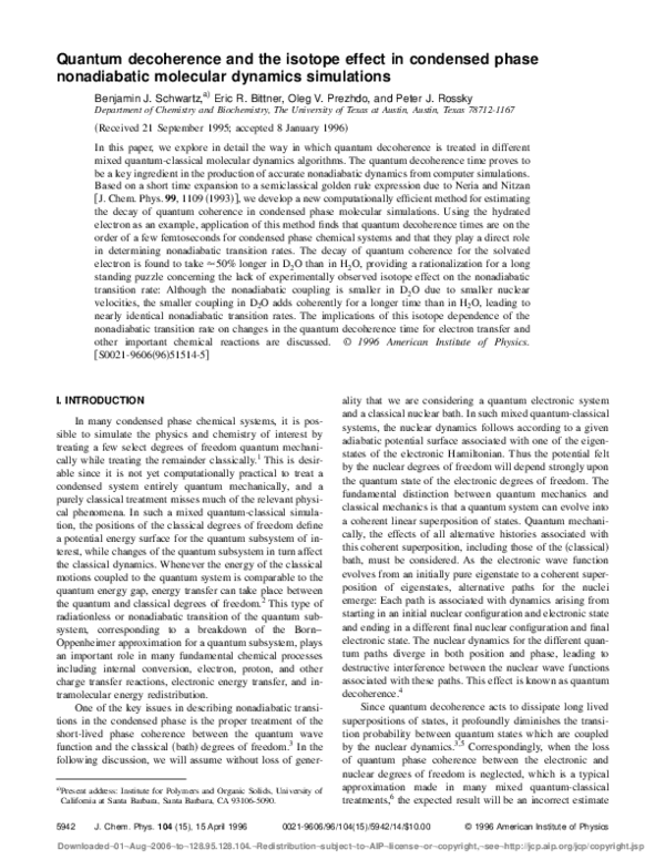 (PDF) Quantum decoherence and the isotope effect in condensed phase ...
