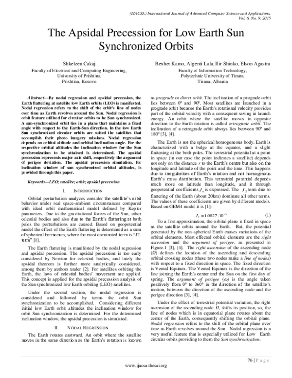 (PDF) The Apsidal Precession for Low Earth Sun Synchronized Orbits