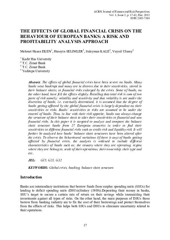 (PDF) The Effects of Global Financial Crisis on the Behaviour of ...