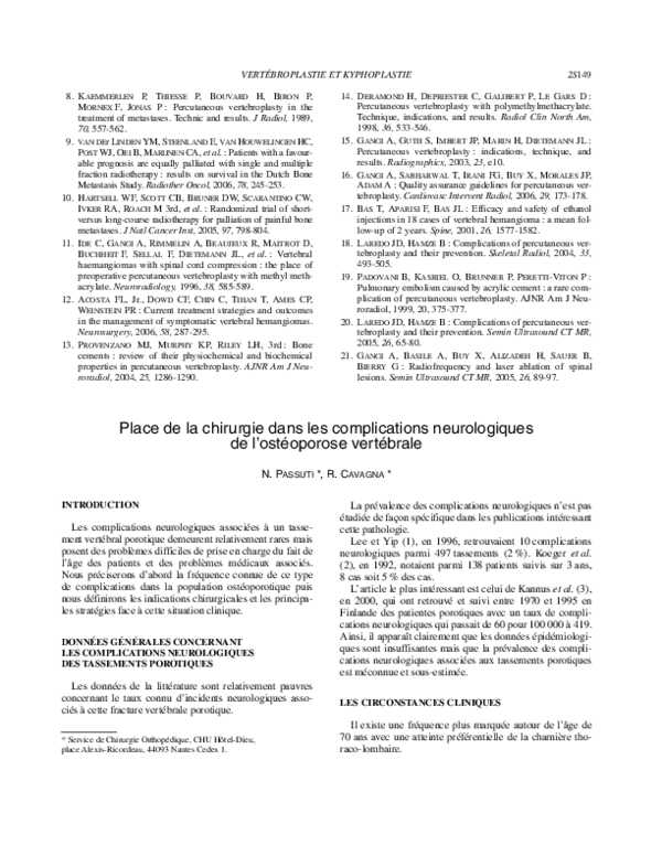 PDF) Place de la chirurgie dans les complications neurologiques de  l'ostéoporose vertébrale | R. Cavagna - Academia.edu