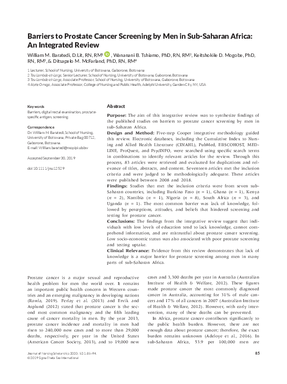 (PDF) Barriers to Prostate Cancer Screening by Men in Sub‐Saharan ...
