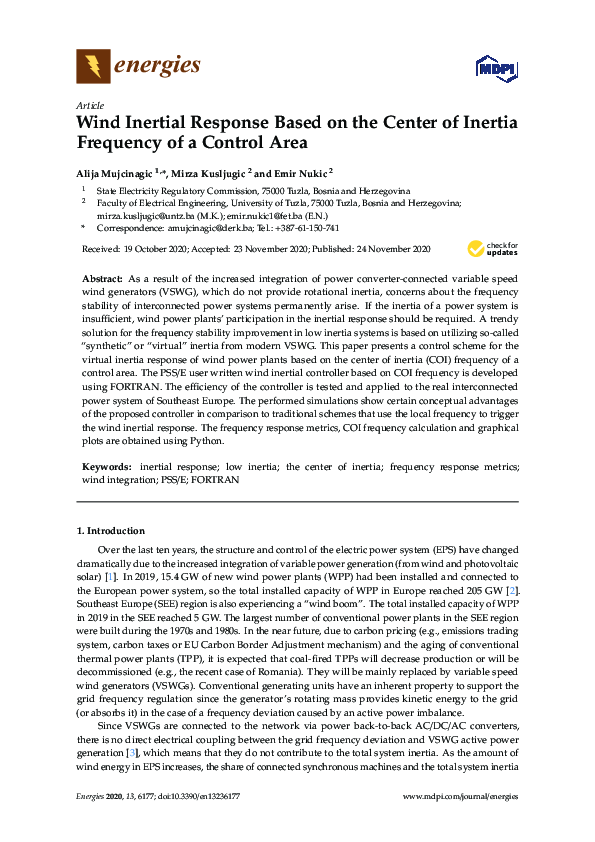 (PDF) Wind Inertial Response Based on the Center of Inertia Frequency ...