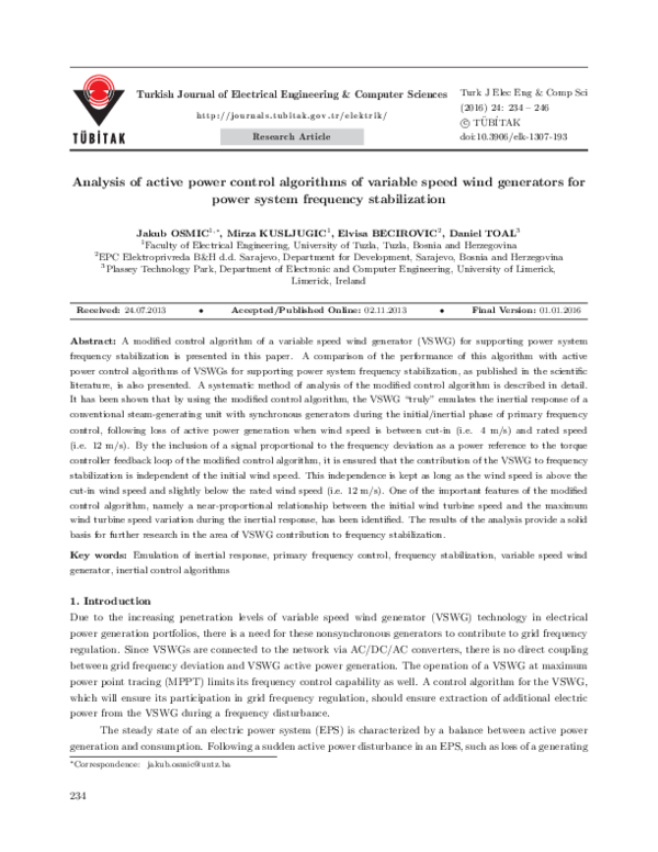 (PDF) Analysis of active power control algorithms of variable speed ...