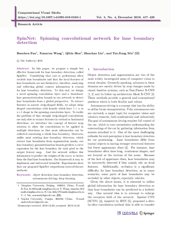 (PDF) SpinNet: Spinning convolutional network for lane boundary detection