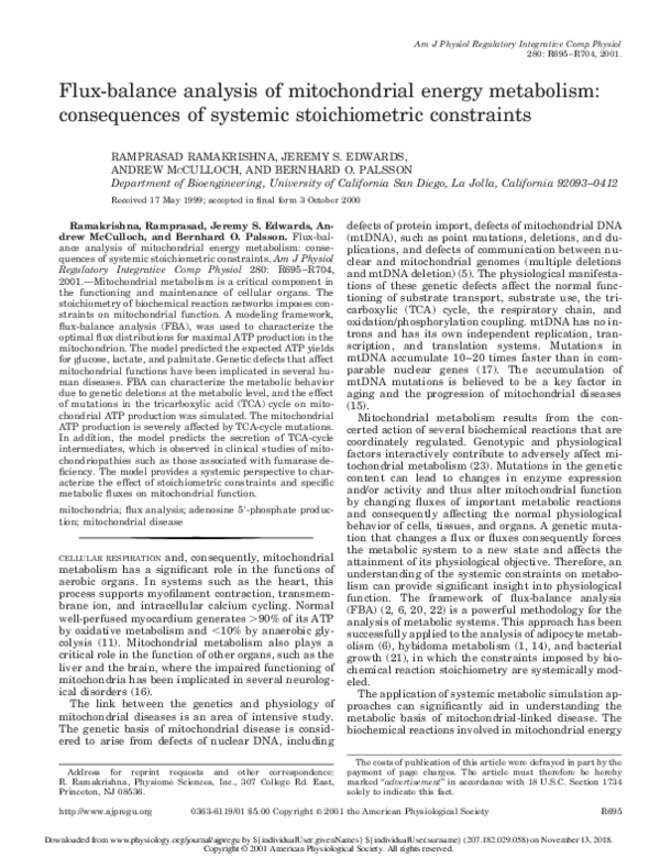 (PDF) Flux-balance analysis of mitochondrial energy metabolism ...