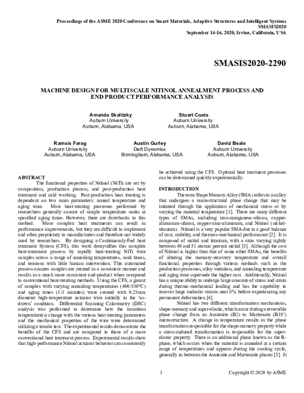(PDF) MACHINE DESIGN FOR MULTISCALE NITINOL ANNEALMENT PROCESS AND END PRODUCT PERFORMANCE