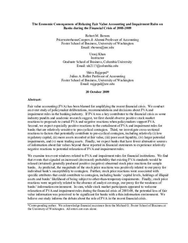 (PDF) The Economic Consequences of Relaxing Fair Value Accounting and ...