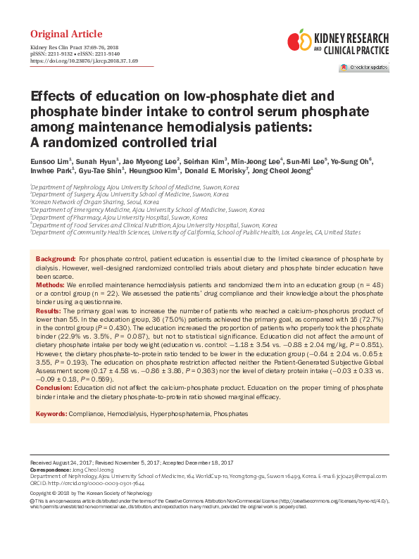 (PDF) Effects of education on lowphosphate diet and phosphate binder