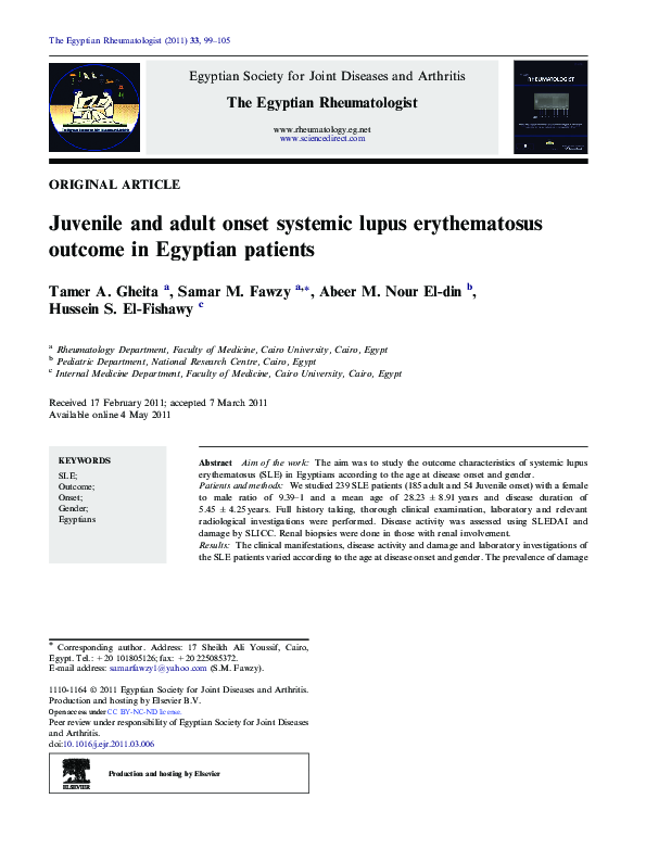 (PDF) Juvenile and adult onset systemic lupus erythematosus outcome in ...