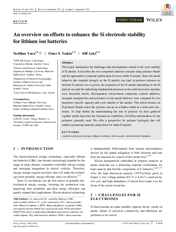 (PDF) An Overview on Efforts to Enhance the Si Electrode Stability for ...