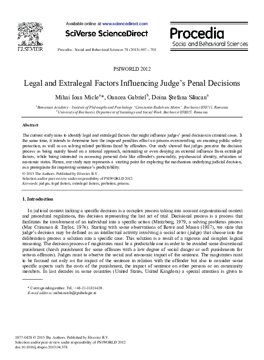 (PDF) Legal and Extralegal Factors Influencing Judge's Penal Decisions