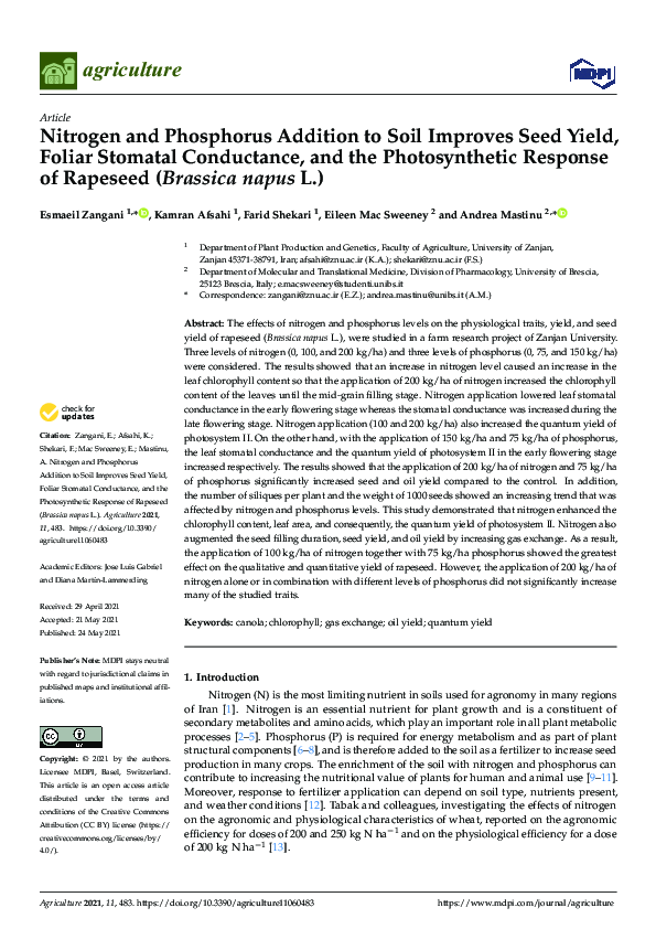 (PDF) Nitrogen and Phosphorus Addition to Soil Improves Seed Yield ...
