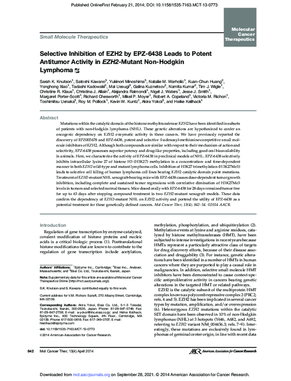 (PDF) Selective Inhibition of EZH2 by EPZ-6438 Leads to Potent ...