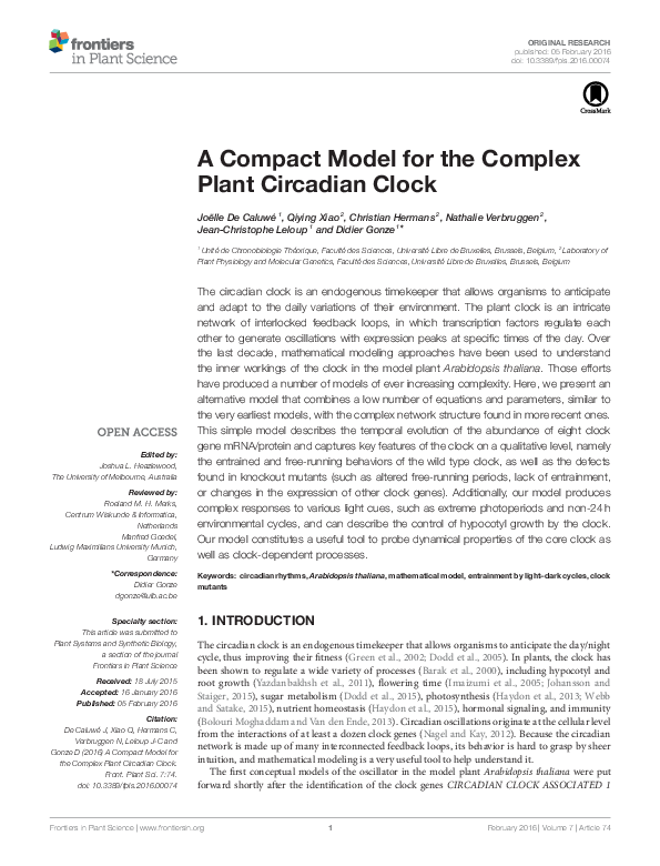 (PDF) A Compact Model for the Complex Plant Circadian Clock