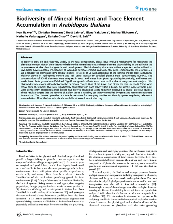 (PDF) Biodiversity of Mineral Nutrient and Trace Element Accumulation ...