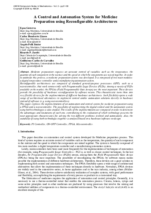 (PDF) A Control and Automation System for Medicine Preparation using ...