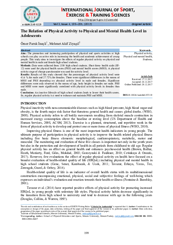 (PDF) The relation of physical activity to physical and mental health ...