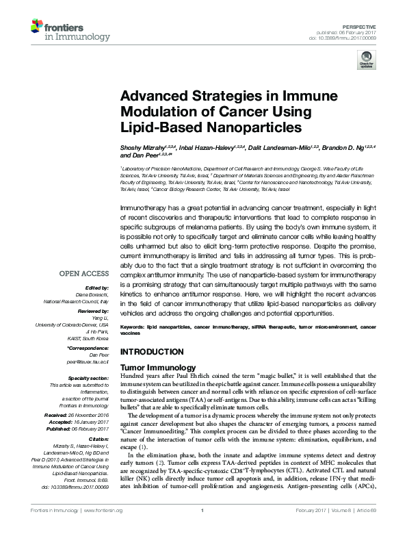 (PDF) Advanced Strategies in Immune Modulation of Cancer Using Lipid ...