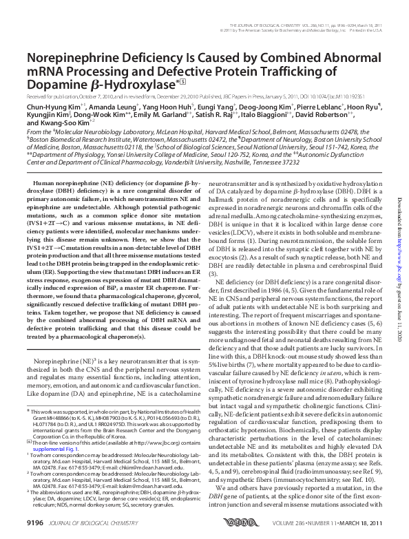 (PDF) Norepinephrine Deficiency Is Caused by Combined Abnormal mRNA ...