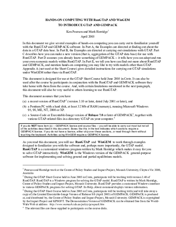 (PDF) HANDS-ON COMPUTING WITH RunGTAP AND WinGEM TO INTRODUCE GTAP AND ...