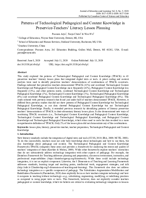 (PDF) Patterns of Technological Pedagogical and Content Knowledge in ...