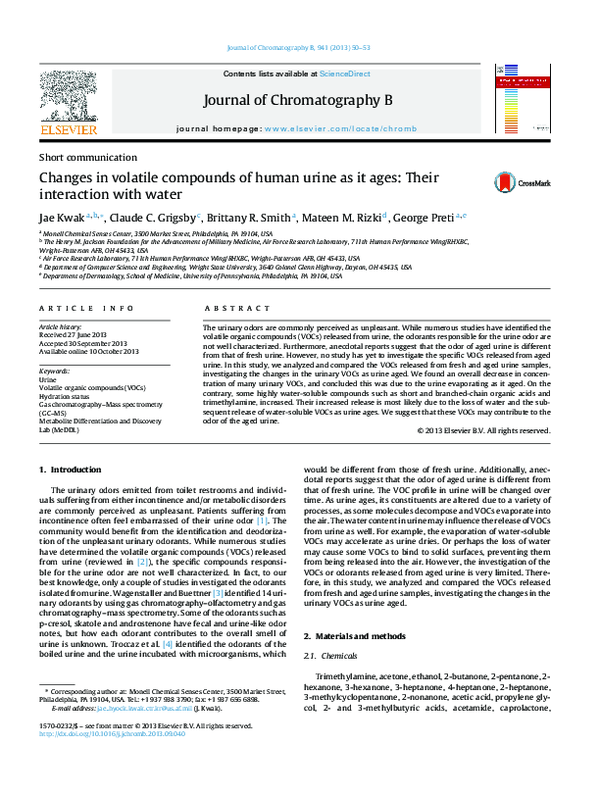 (PDF) Changes in volatile compounds of human urine as it ages: Their ...