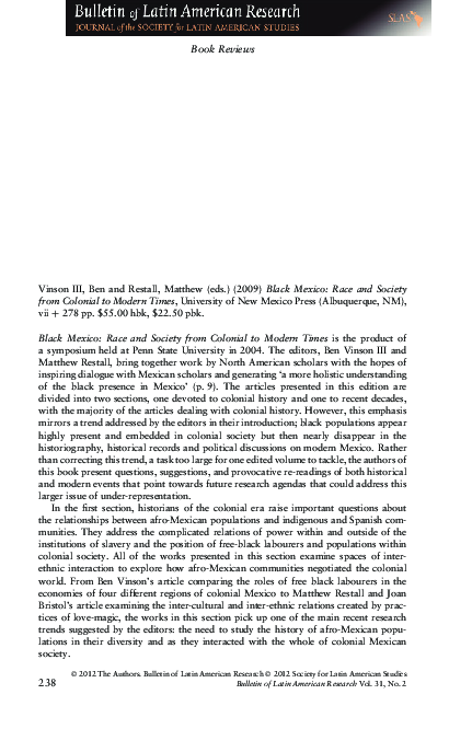 (PDF) Black Mexico: Race and Society from Colonial to Modern Times ...