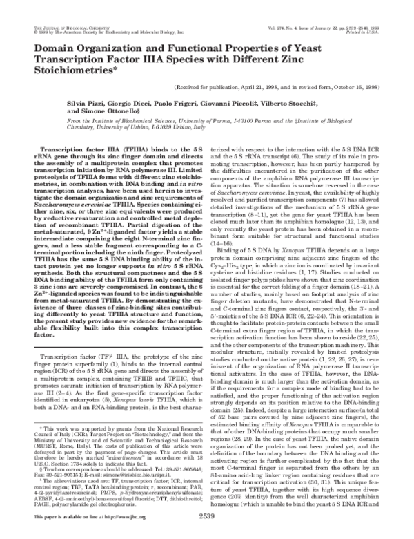 (PDF) Domain Organization and Functional Properties of Yeast ...