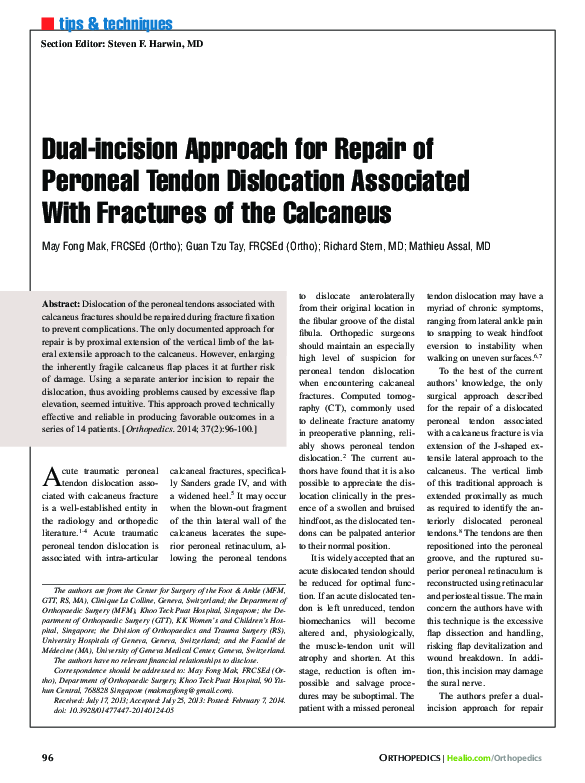 (PDF) Dual-incision Approach for Repair of Peroneal Tendon Dislocation ...