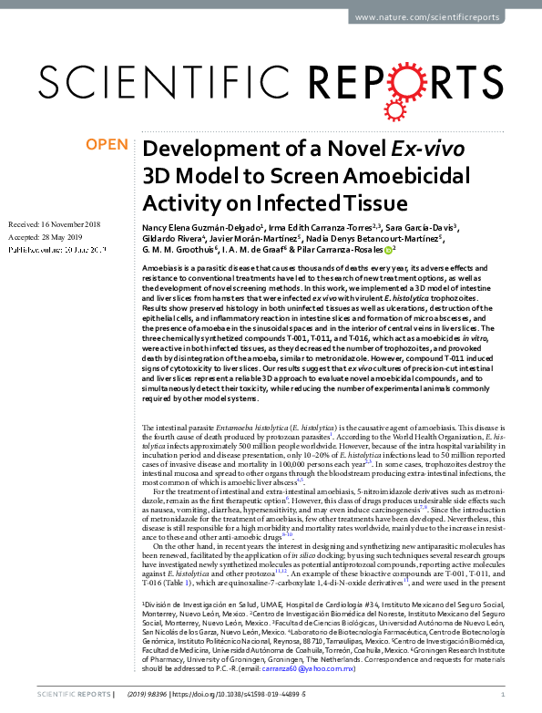 (PDF) Development of a Novel Ex-vivo 3D Model to Screen Amoebicidal ...