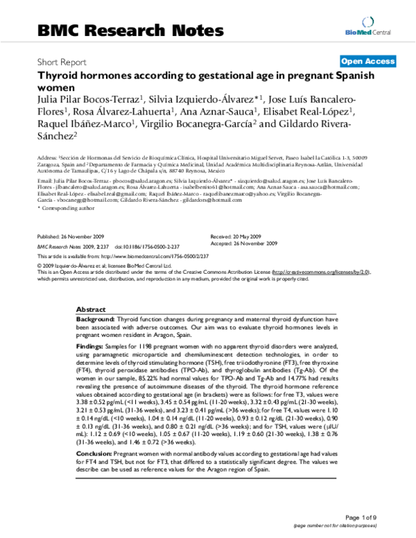 (PDF) Thyroid hormones according to gestational age in pregnant Spanish ...