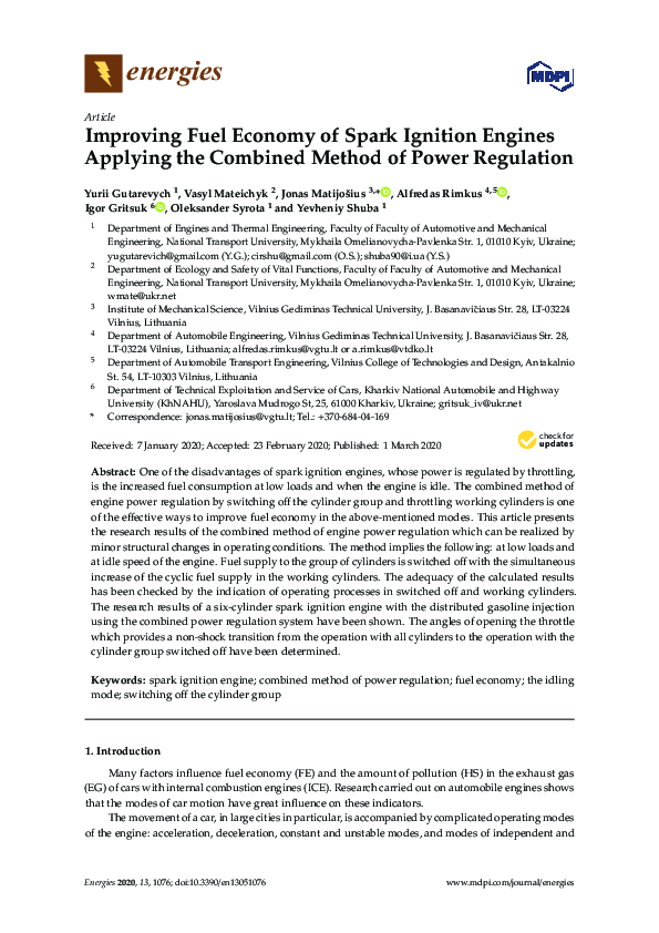 (PDF) Improving Fuel Economy of Spark Ignition Engines Applying the ...