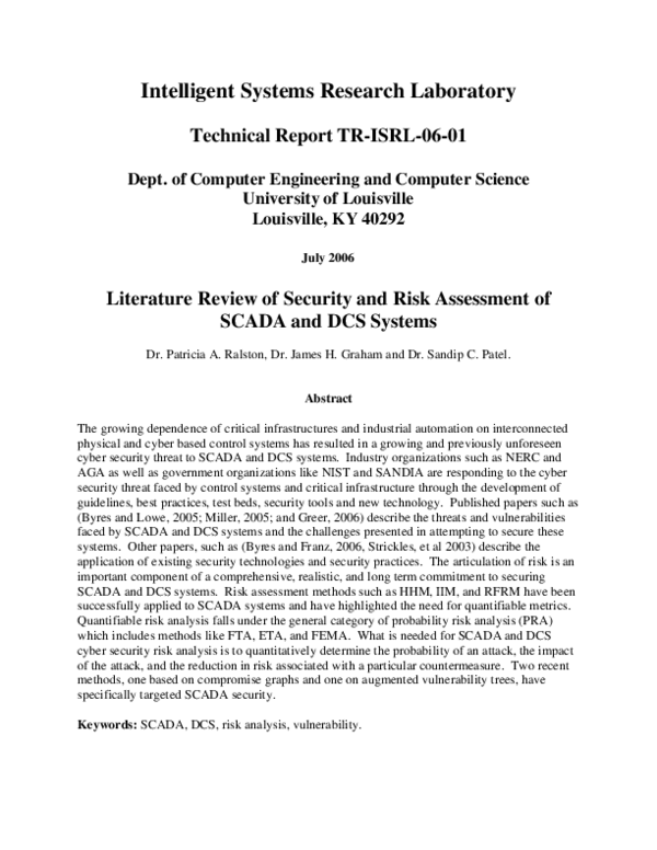 (PDF) Literature Review of Security and Risk Assessment of SCADA and ...