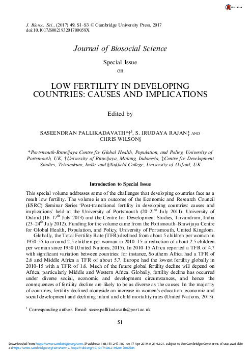 (PDF) Low Fertility in Developing Countries: Causes and Implications