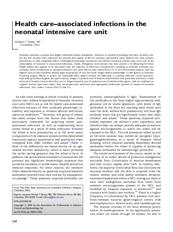 (PDF) Health care–associated infections in the neonatal intensive care unit