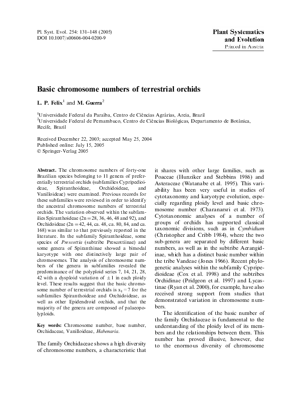 (PDF) Basic chromosome numbers of terrestrial orchids